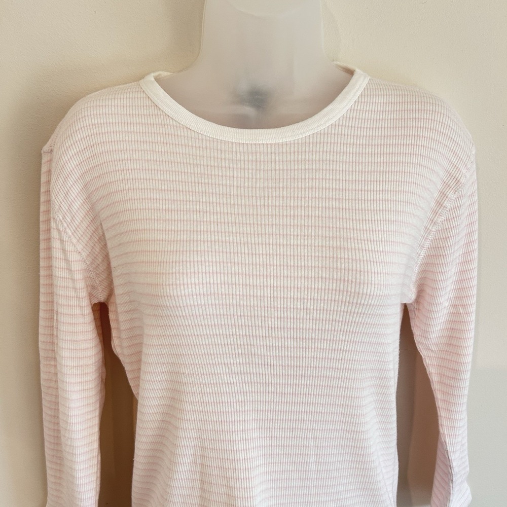 Vtg Y2K 2000 Gap Thermal Shirt Sz L Crew Neck Pink White Striped 100% Cotton - Picture 3 of 12